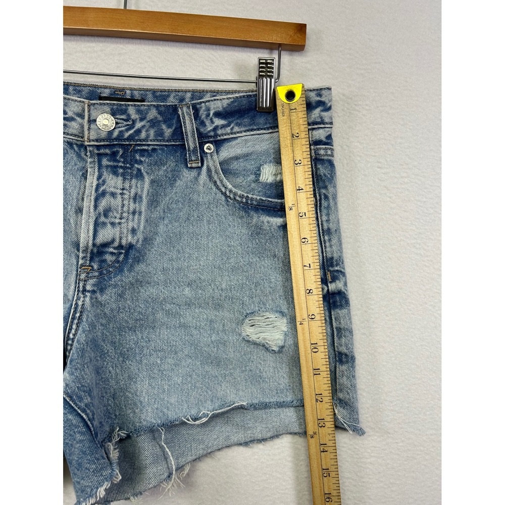 Y2K Grunge Express Women 8 Blue Boyfriend Midi Mid Rise Distressed Denim Shorts - Picture 6 of 11